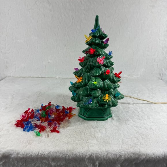 Vintage 1964 Holland Mold Lighted Ceramic Christmas Tree with base extra lights - Picture 12 of 15